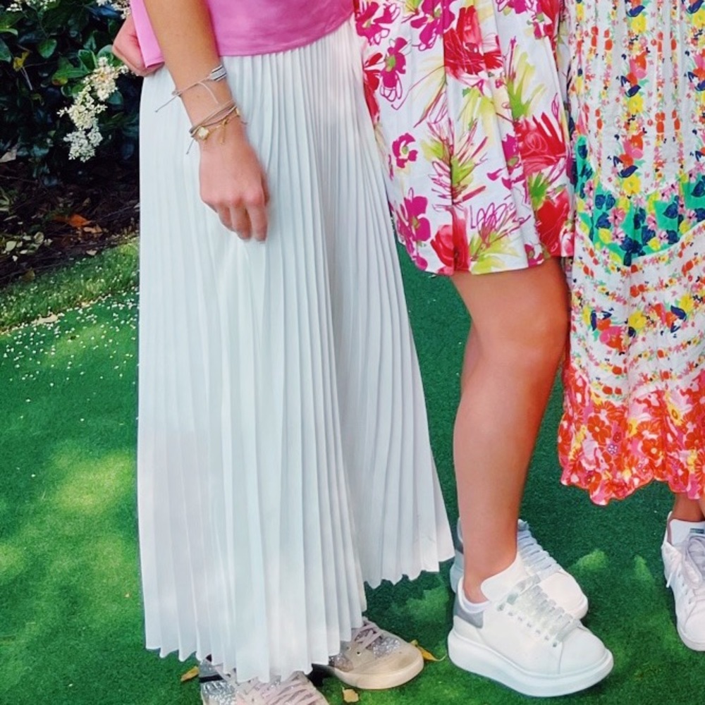 white pleated maxi skirt